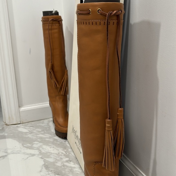 YSL Rive Gauche Brown Leather Boots 👢 👢Brand 🆕 size 8/ size 38 European - Picture 5 of 13